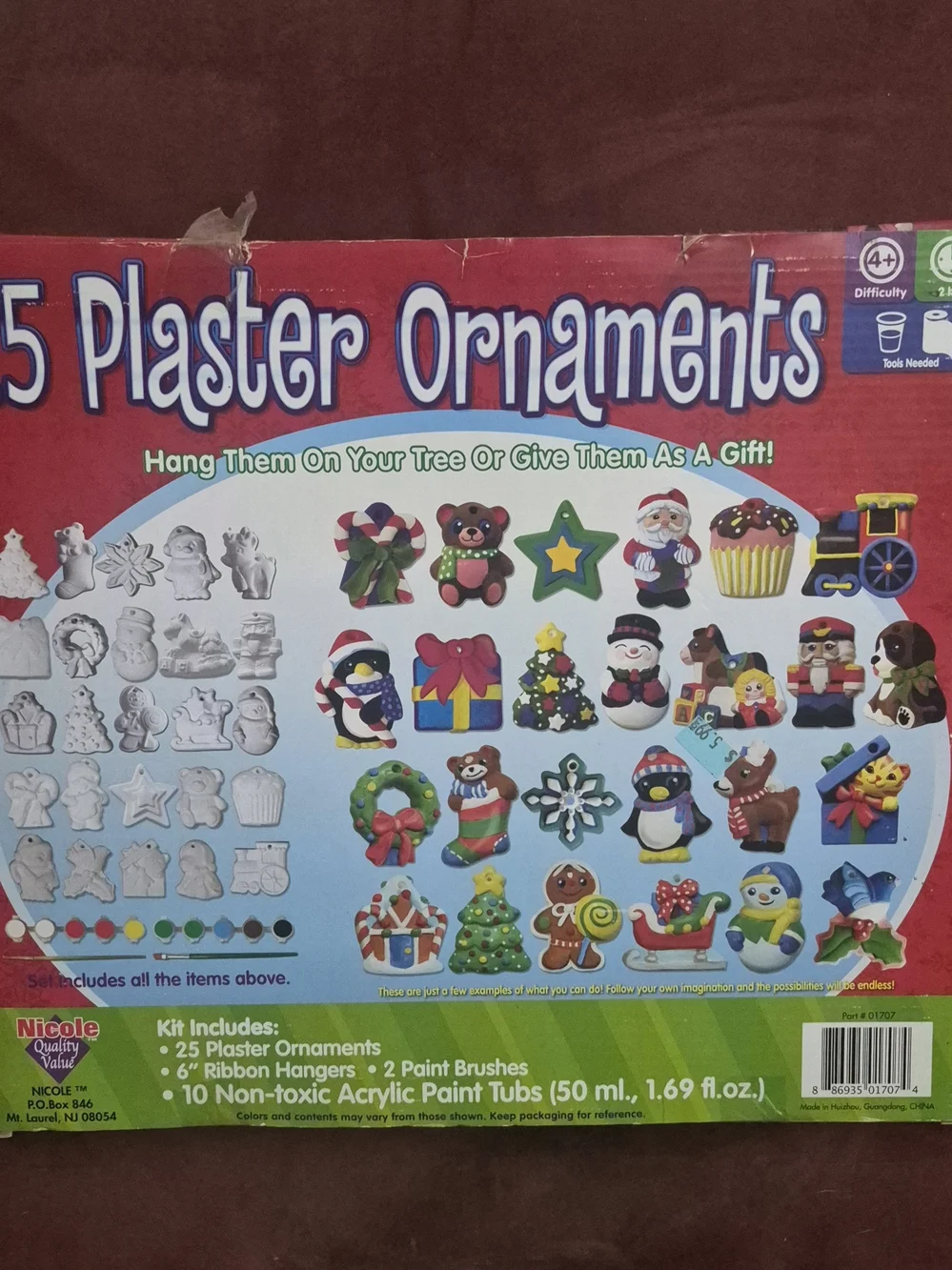 New Nicole White Plaster Ornament Paint Kit - 25 Holiday Shapes